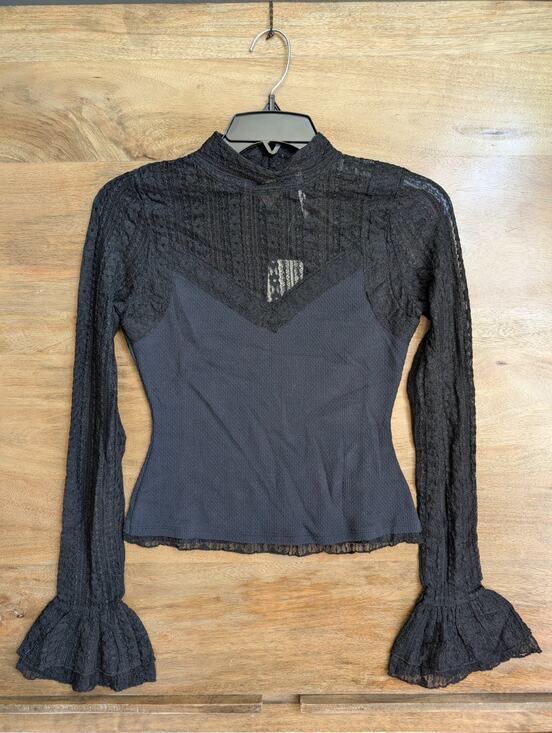 Free People Tops - Free People Lace Blouse Top Womens XS Black Cropped Long Sleeve High Neck NWT
